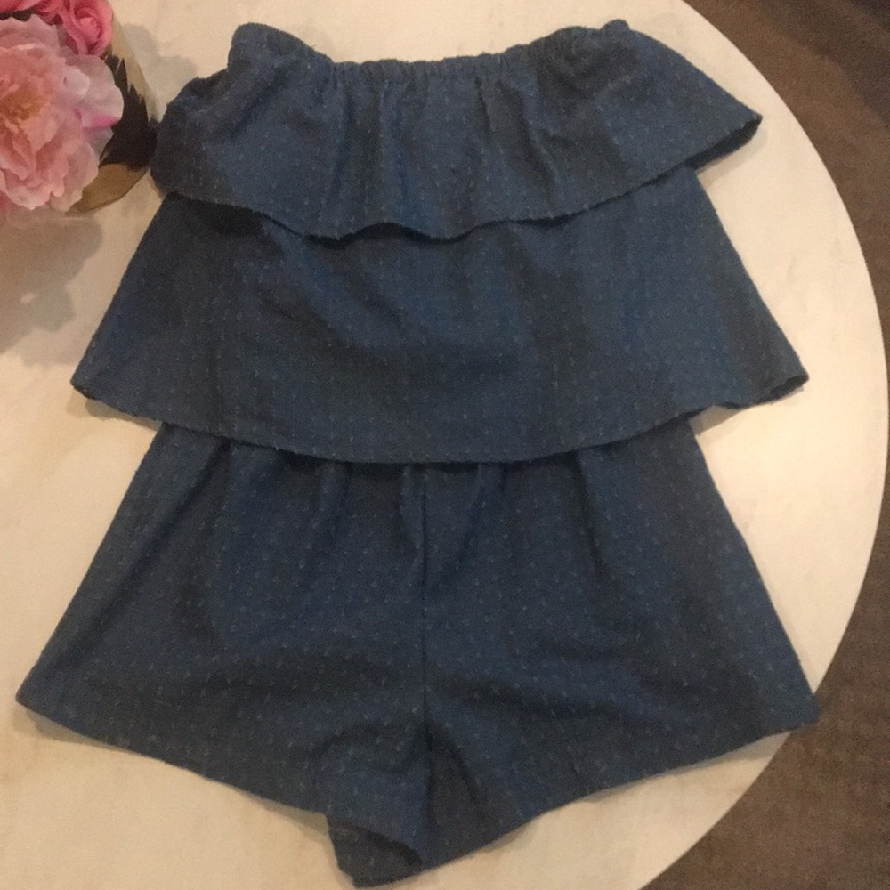 Strapless denim romper
